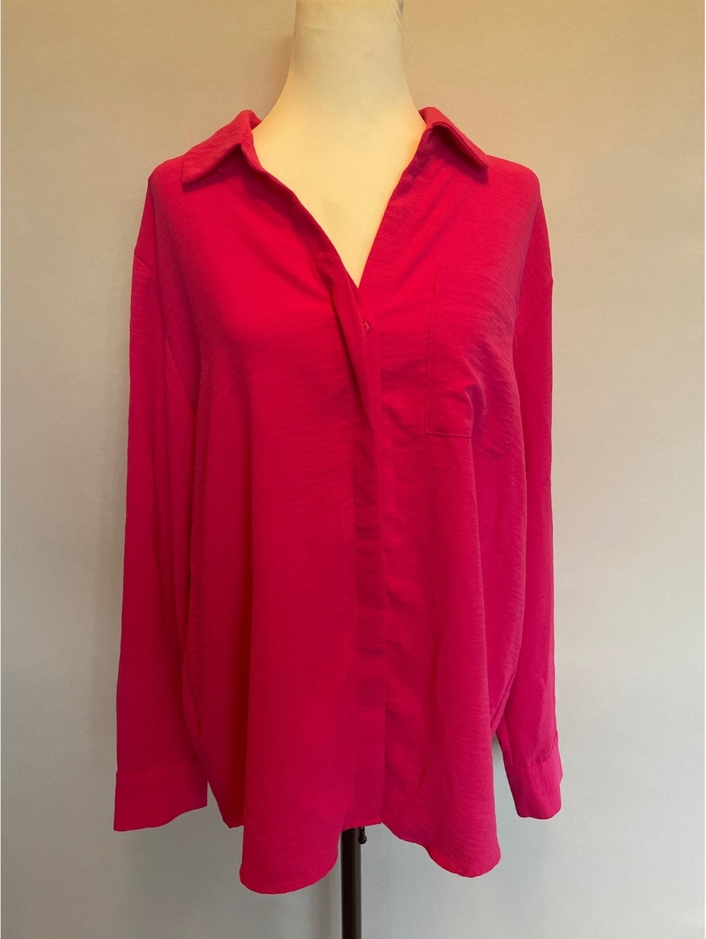 Joie Fuchsia Button Front Long Sleeve Blouse XL Relaxed Fit Bold Minimalist